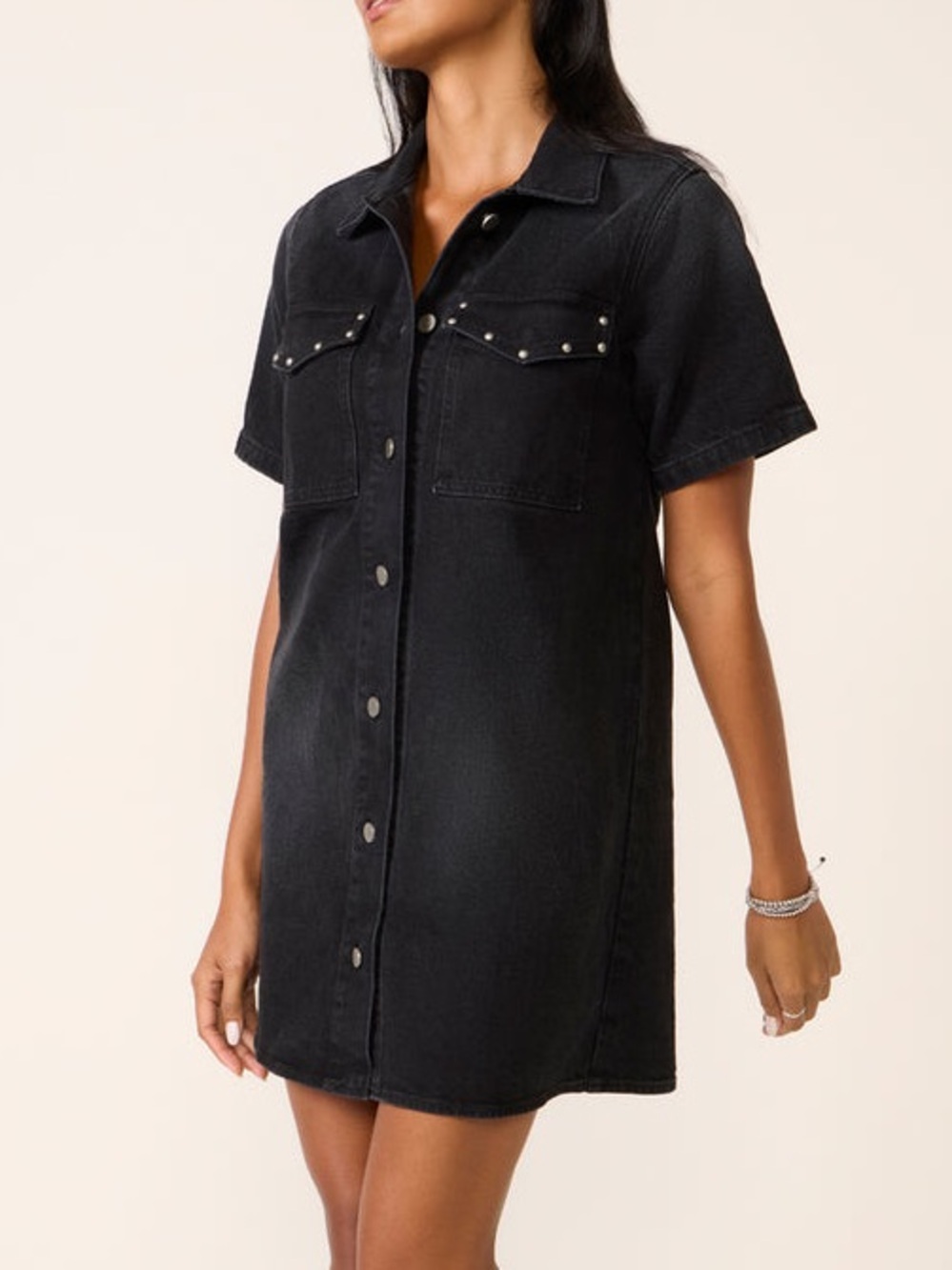 Evereve Studded Denim Button Front Dress